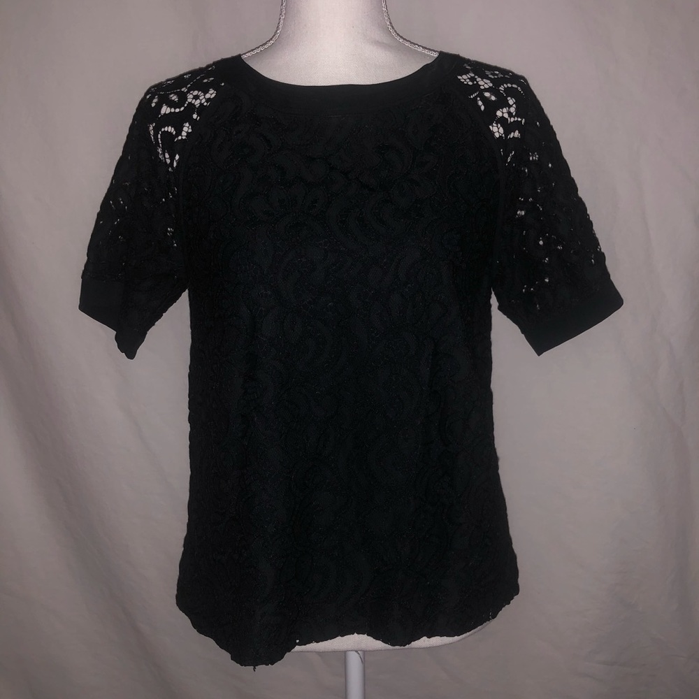 Black Raglan Lace Top Banana Republic Medium